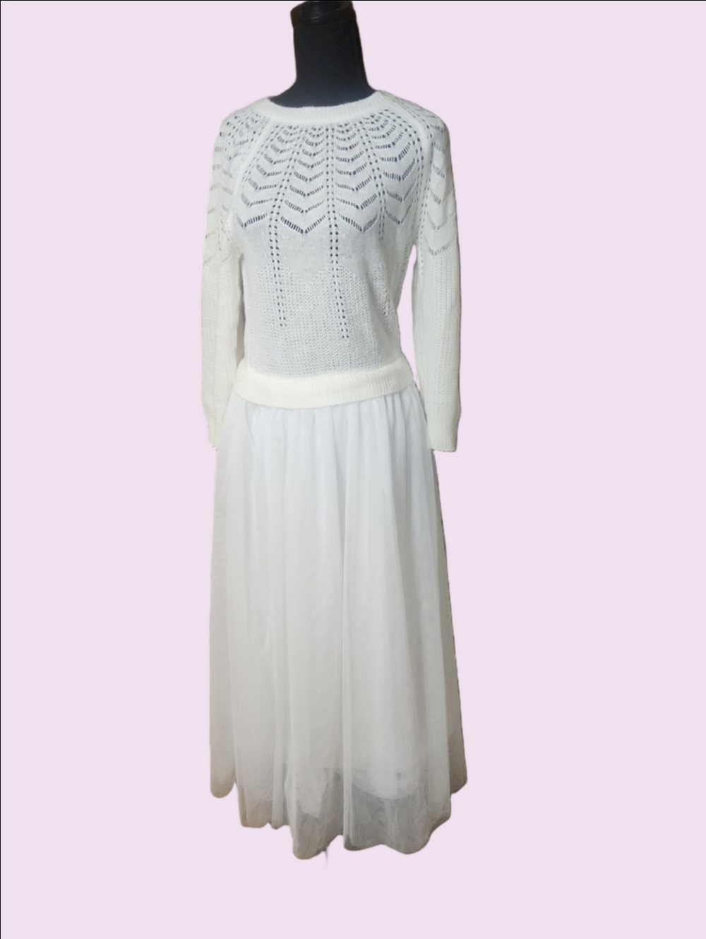 ModCloth White Knit Bodice with Sheer White Maxi Skirt  Size Medijm